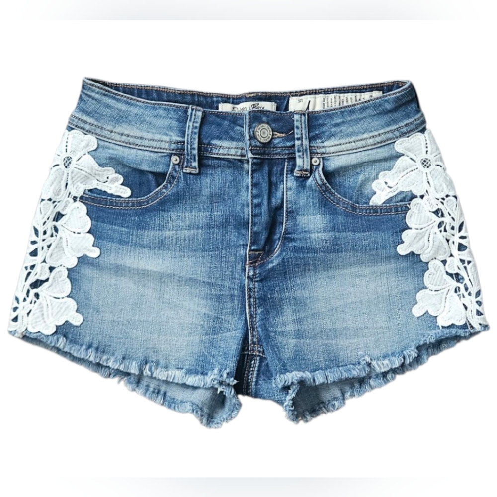 Indigo Rein Floral Applique Denim Shorts